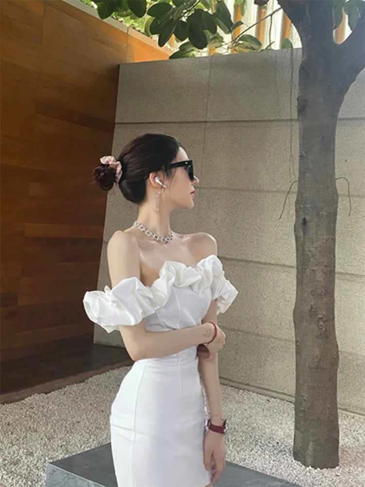 Birthday dress high-end party dress high-end niche one-shoulder tube top dress R1777