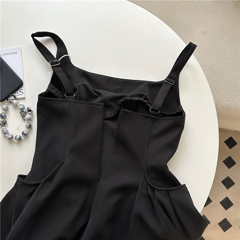 Sexy hot girl little black dress Hepburn style square neck suspender dress French high-end dress R0029