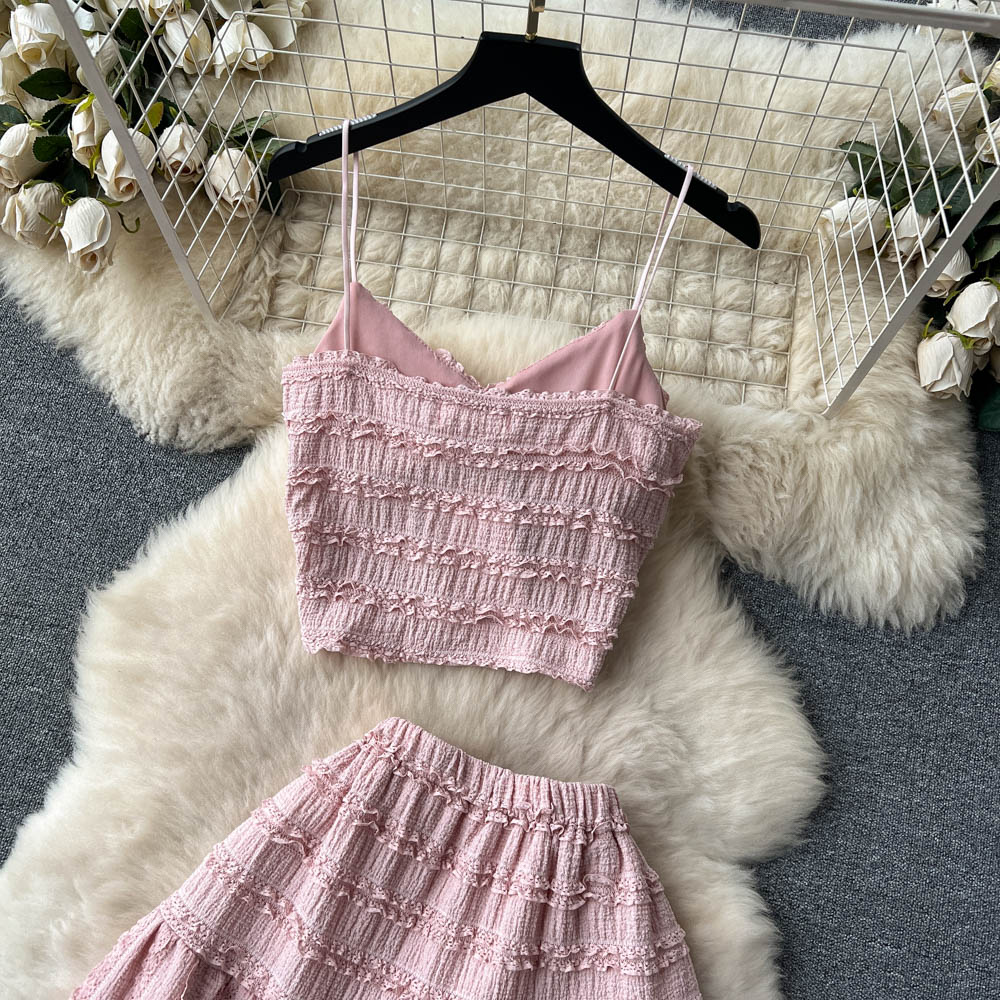 Age-reducing suit 2025 new suspender top short versatile swing skirt two-piece suit trendy R2131