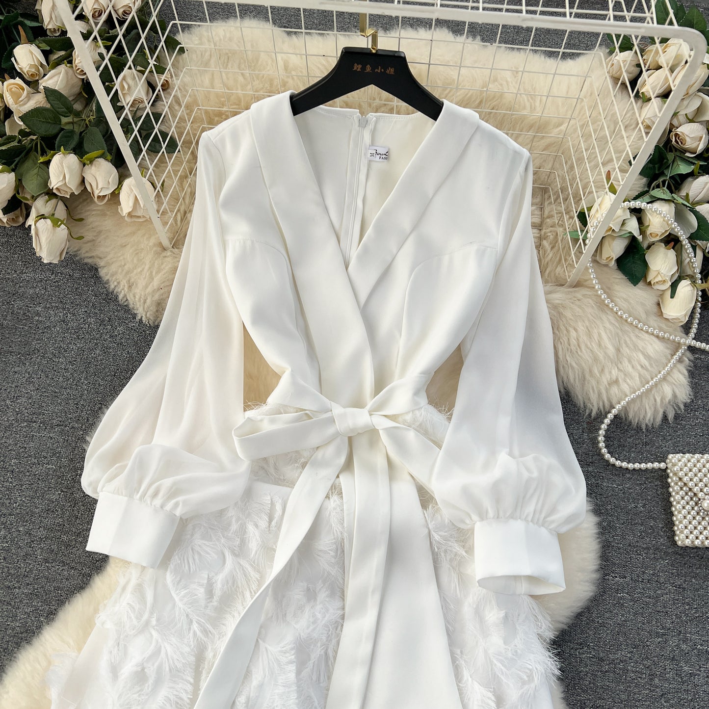 High-end dress 2025 new French splicing fake two-piece temperament long dress R2153