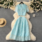High-end suit French lace hook flower puff sleeve shirt two-piece high waist slim skirt R2137