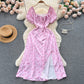 French pure desire high-grade floral dress slim temperament super fairy slit long skirt R2144