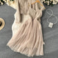 Chanel style high-end suit short cardigan jacket suspenders mesh dress two-piece suit R2145