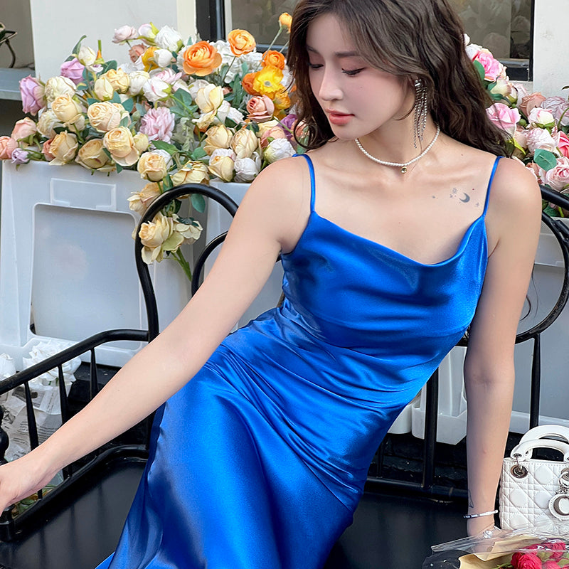 Acetate suspender dress 2025 new style wear texture high-end A-line temperament slim long skirt R0995