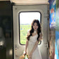 Gentle white moonlight suspender dress beautiful temperament waist A-line short skirt R0742