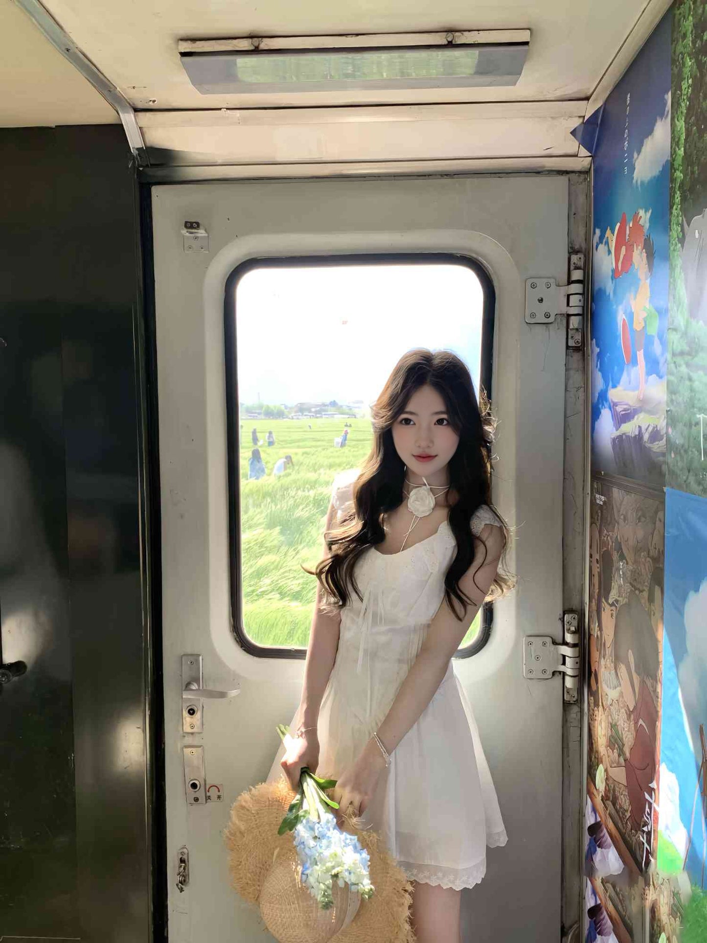 Gentle white moonlight suspender dress beautiful temperament waist A-line short skirt R0742