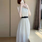 Gentle style white sleeveless chiffon dress temperament waist A-line long skirt R0743