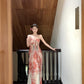 French style beautiful sling dress seaside holiday green print dress beach dress R1564
