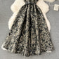 High-end dress palace style French retro jacquard big swing skirt temperament waist vest dress R2290