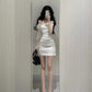 Off-shoulder polka dot dress, sexy and figure-hugging date dress R0557