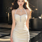 Temperament diamond-studded halter neck dress, sexy waist and hip skirt R0554