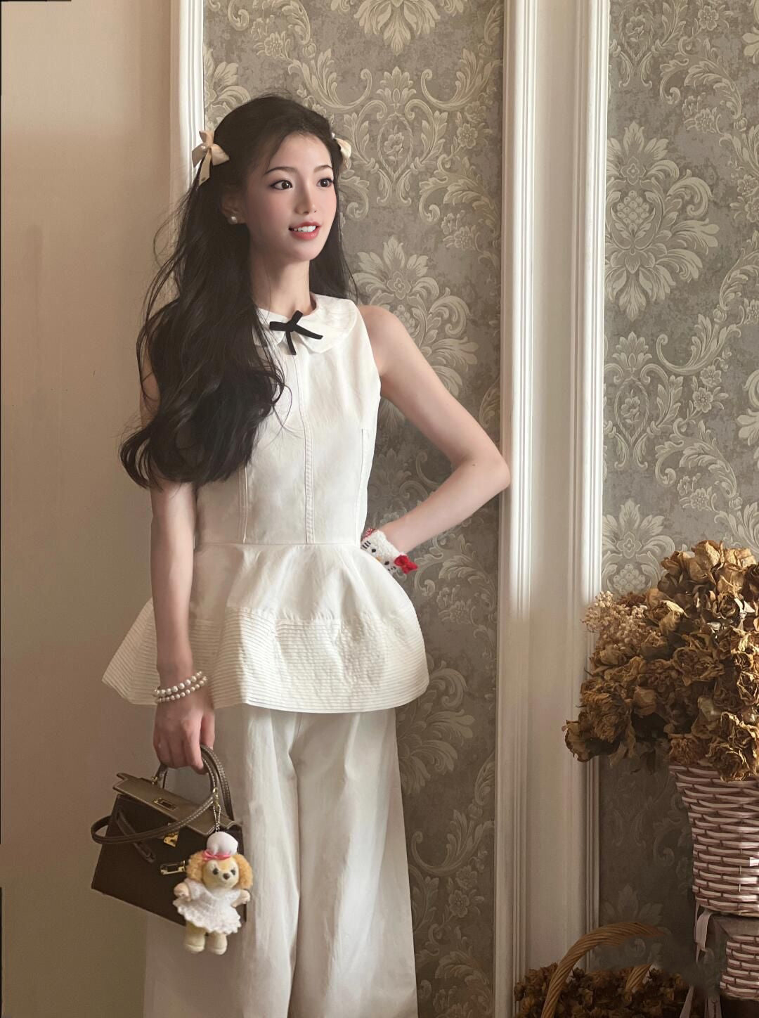 Small suit French sleeveless top straight pants two-piece set a complete outfit R0553