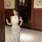 New Chinese cheongsam young style sleeveless halter neck dress 2025 new R1802