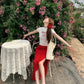 Wear a white short-sleeved T-shirt and floral skirt, a beautiful two-piece suit R0655