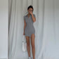 Sexy waist polo neck side slit short sleeve dress S curve hip skirt slim R3093