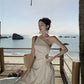 White off-shoulder dress with slits for a beach holiday, slimming suspender beach dress R1603