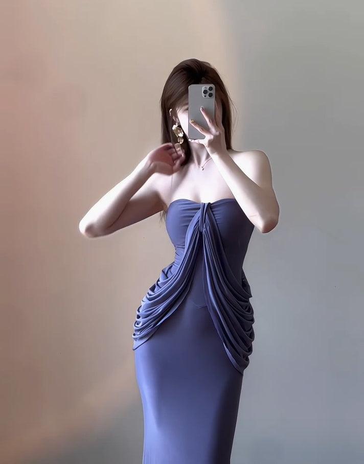 Show figure purple strapless tube top dress new sexy slim hip skirt R0518
