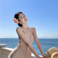 Pink flower suspender dress beautiful small skirt temperament long skirt R0521