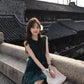 Retro green sleeveless vest dress gentle and sweet style waist A-line short skirt R0706