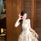 Holiday girl waist suspender lace floral dress beautiful summer skirt R3911