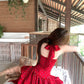 Summer waist slimming temperament red floral holiday halter neck slim dress for women R3914