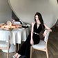 Hepburn style black dress high-end niche temperament heavy fishtail halter neck dress R1774