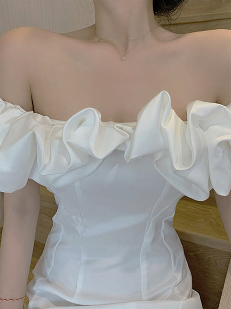 Birthday dress high-end party dress high-end niche one-shoulder tube top dress R1777