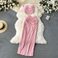 Hot girl style tube top short versatile pleated slim skirt fashionable two-piece skirt suit R2239