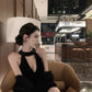 Birthday dress high-end dress high-end niche temperament lady black halter dress R1816