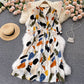 Dress goddess style temperament V-neck slim fit medium long retro print skirt R2206