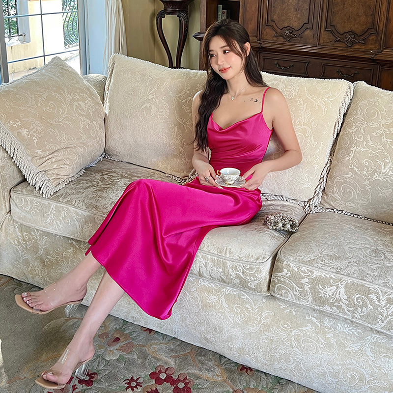 Swing collar suspender dress French silk satin dress sexy 2025 new high-end inner wear R0991