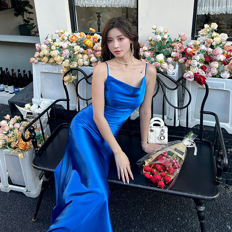 Acetate suspender dress 2025 new style wear texture high-end A-line temperament slim long skirt R0995