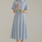 French new blue college style dress waist pleated shirt skirt R1938