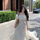 Summer beautiful one-shoulder short top a-line skirt beautiful two-piece suit R0853