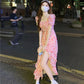 Tea break French seaside vacation chiffon floral dress 2025 new waist slit irregular long skirt R0104