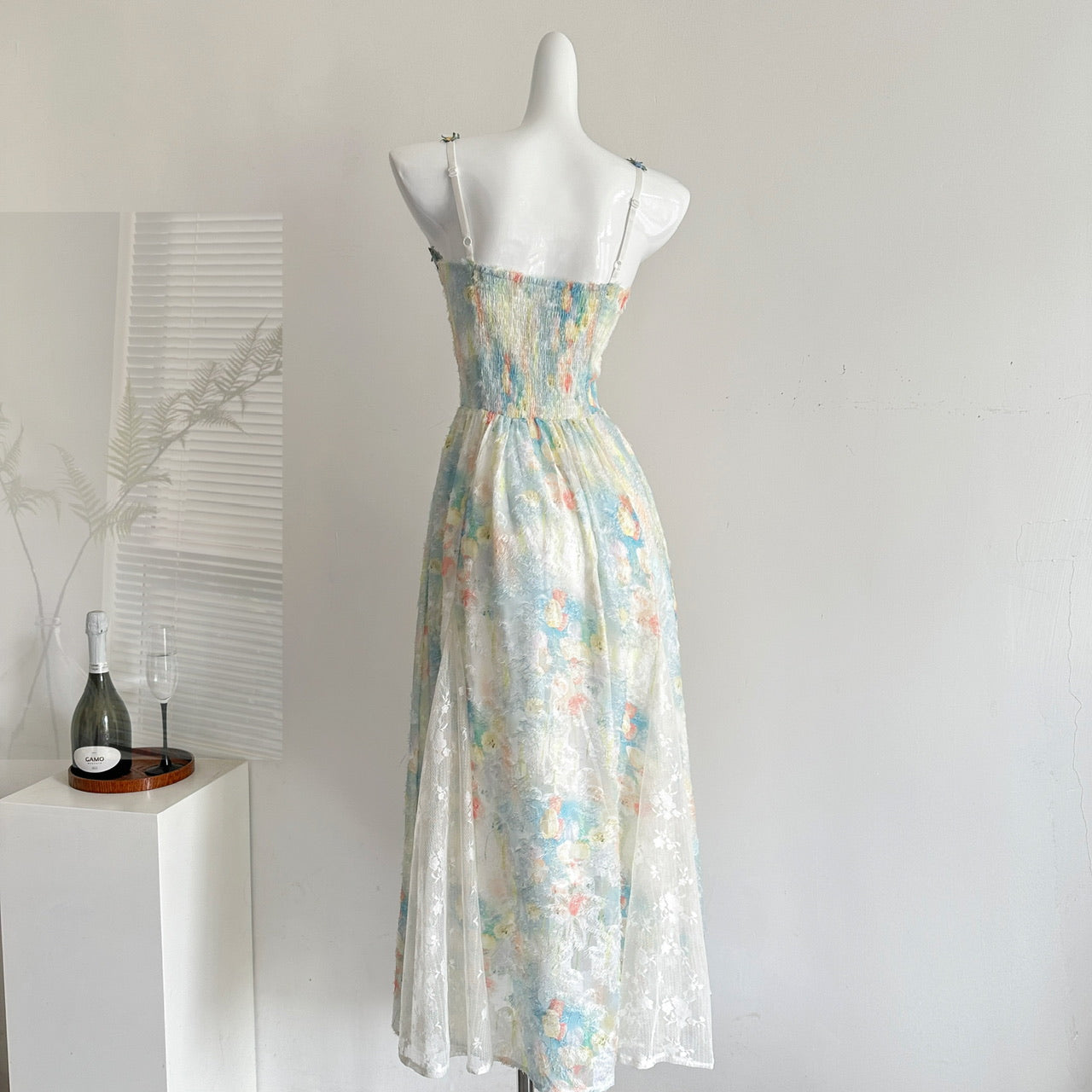 Monet Garden French suspenders floral summer new long skirt travel clothes R2117