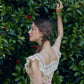 French cotton pastoral lace print dress fishbone skirt square neck women R5071
