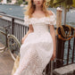 French design fishbone dress pure white hollow one shoulder long dress for women R5074