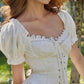 First Love Little White Dress Retro Pastoral Waist Belt Fake Two-Piece Fishbone Dress R5069