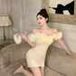 Temperament flower one-shoulder dress niche design banquet small dress R0797