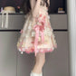 Gentle and sweet style flower off-shoulder halter dress beautiful loose A-line skirt R0798