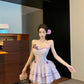 Purple suspender dress 2025 new style waist slim cake short skirt R0667