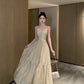 French high-end backless suspender dress sexy V-neck super fairy A-line long skirt R1467