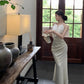 Satin white halter neck suspender dress sexy fishtail hip wrap gentle high-end long skirt R1468