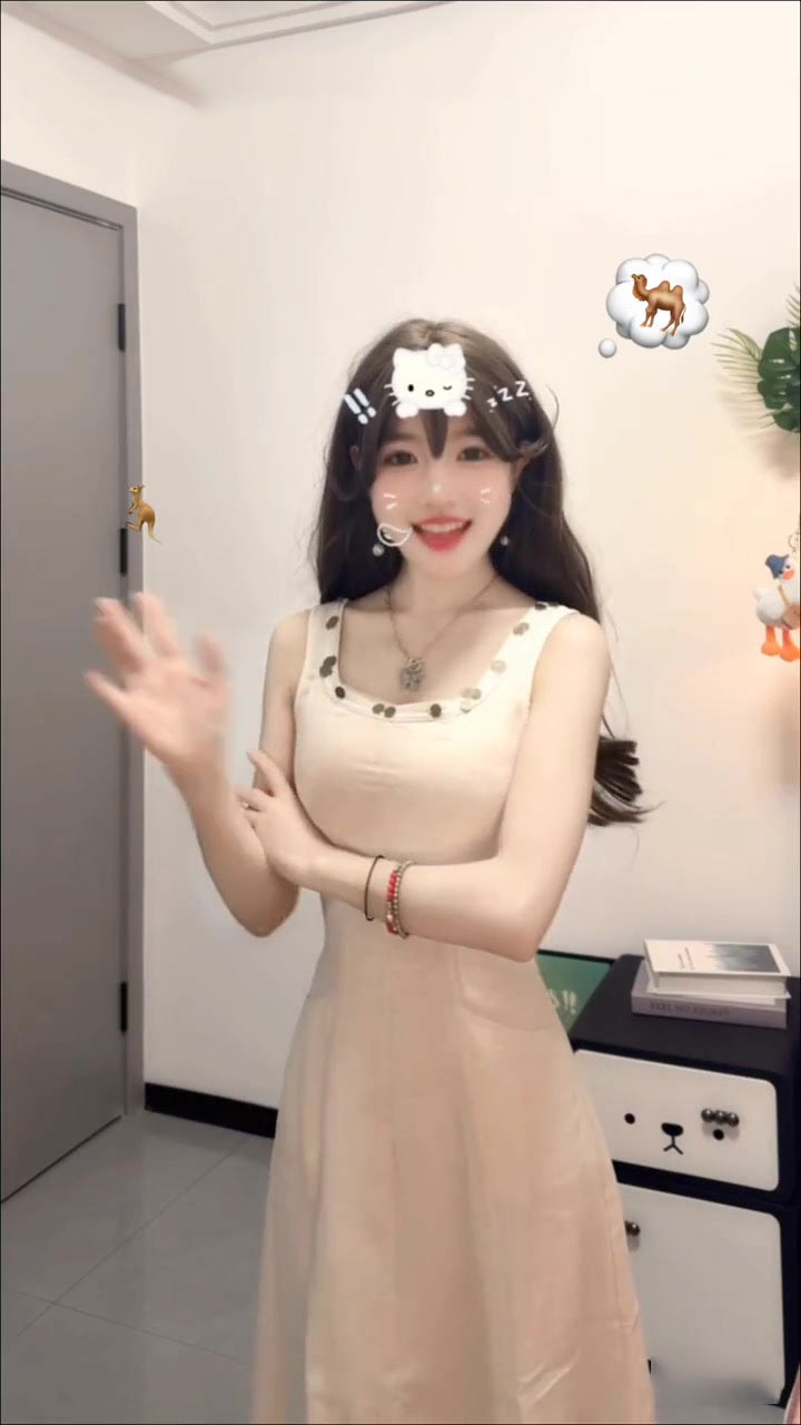 White sleeveless vest dress gentle style waist slim hip skirt R0589