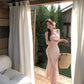 Pink floral suspender dress, beautiful waist, slim fit, hip fishtail skirt R0631