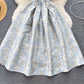 Palace style dress French square collar slim waist slimming gold stamping retro dress R2193