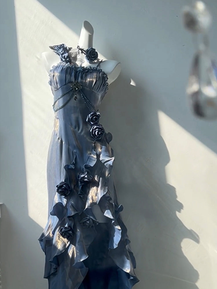 Niche design rose female birthday evening dress suspender fishtail skirt R1667