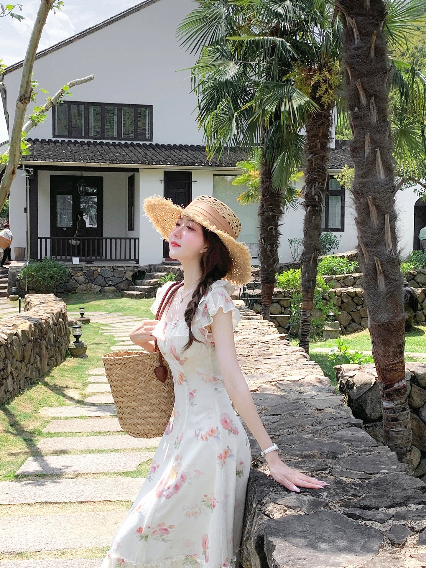 French romantic floral dress women's summer unique beautiful long dress R3870