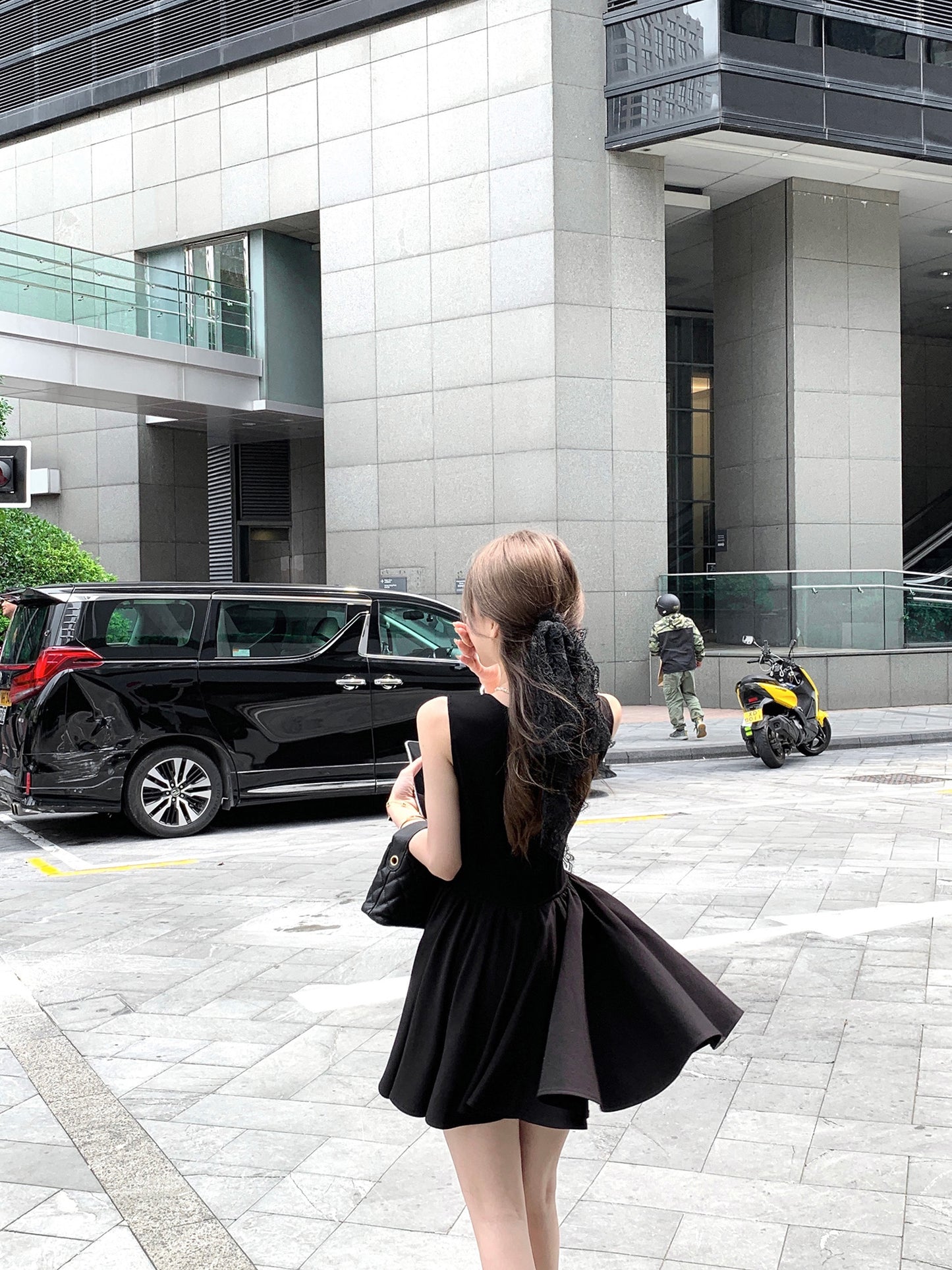 French style black vest dress summer high-end waist skirt R3869